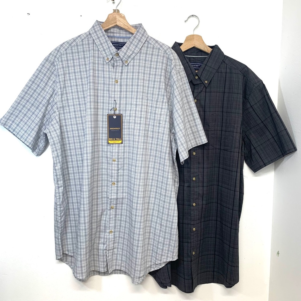 Architect Mens Short Sleeve Button Down Shirt 2 Pack Plaid Check Lightweight XLT